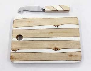 Superbe planche à découper en marbre et bois avec poignée, idéale pour la pizza et le fromage, également utilisable comme plateau de service. - Product Image 4