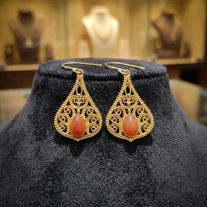 Wholesale Natural Red Onyx Brass <b>Earrings</b> Handmade Gemstone <b>Dangle</b> <b>Earrings</b> Jewelry - Product Image 3