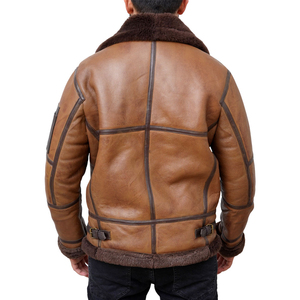 Warm Winter Men Shearling Leather <b>Jacket</b> Turn Down Collar Full Zip Outdoor Wear Wind Resistant Shearling Leather <b>Jacket</b> For Men - Product Image 2