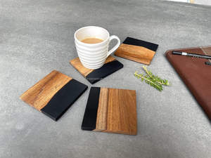High Quality <b>Black</b> Texture Epoxy Wood <b>Coaster</b> Set with Square Design, Custom Logo Option for Modern Table Protection - Product Image 2
