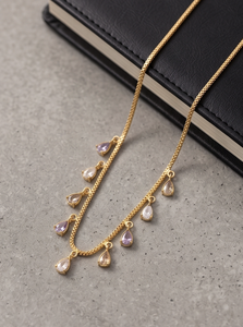 Collier pendentif Divyoro plaqué or avec chaîne serpent ethnique et gouttes en zircon cubique en forme de poire pour femme, idéal pour un usage quotidien romantique - Product Image 2