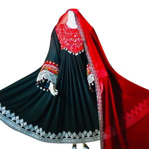 Nouvelle robe ethnique tribale balochie faite à la main pour femme, robe afghane Kuchi en soie brodée avec des pompons, manches longues, robe pour femme - Product Image 1