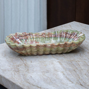Bol de service ovale cannelé en marbre onyx vert foncé, résistant au feu, pour cuisine moderne, salle à manger, villa, revêtement mural de salon - Product Image 1