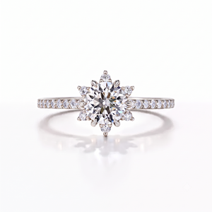 Bague de fiançailles demi-éternité en or massif 10K 14K 18K avec diamant rond de laboratoire, motif floral, couleur DEF, clarté VSVVS, certifiée IGI - Product Image 6