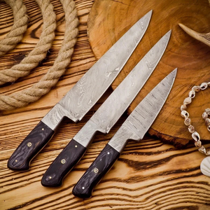 Ensemble de couteaux de chasse en acier Damas forgé à la main (260+ couches 58-60HRC) 3 lames Garantie 3 ans DIY OEM Sm Knives (Smk1985) - Product Image 1