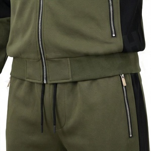 Ensemble de survêtement vert olive pour homme, fermeture éclair intégrale, col montant, vêtements de sport décontractés, respirant, en polyester et coton, design uni - Product Image 5