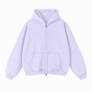 Oversized <b>Pink</b> Zip-Up Hoodie With Kangaroo Pocket Ribbed Cuffs And Adjustable Hood Unisex Casual Fleece <b>Sweatshirt</b> - Product Image 5
