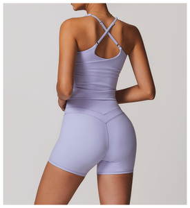 Seamless Two Piece Yoga Set Halter Crop <b>Top</b> High Waist Shorts Solid <b>Navy</b> Blue Anti-Wrinkle Sweat Wicking Spandex/Polyester Front - Product Image 1