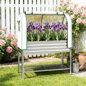 Fioriera rialzata in argento per serra da giardino per coltivazione esterna - Product Image 1
