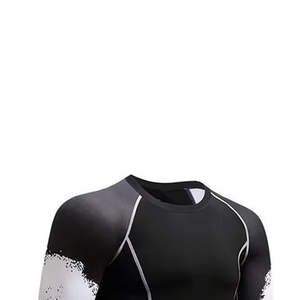 Camiseta de Compresión Deportiva para Hombre, Manga Larga, Negra con Diseño Gráfico de Salpicaduras Blancas, para Gimnasio, Entrenamiento, Deporte - Product Image 2