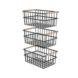 Grand panier de rangement en fil métallique avec couvercle, organisateur empilable robuste pour le rangement dans les armoires et garde-manger - Product Image 6