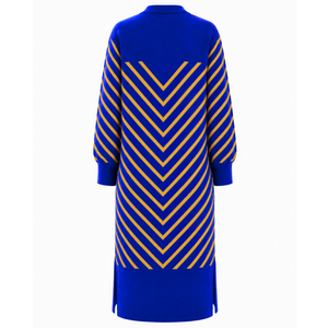 Sigma Gamma Rho Women's Longline Open Front <b>Cardigan</b> Blue Gold Striped Ribbed Cuffs Embroidered Duster <b>Sweater</b> With Side Slits - Product Image 5