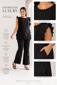 Premium Bohemian Linen/Cotton Two Piece <b>Set</b> Women's Loungewear Ruffle Top Wide Leg Pant Co-ord <b>Set</b> One <b>Set</b> XS - Product Image 3