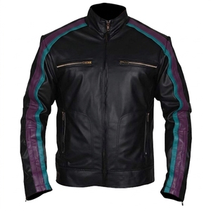 Men's Black PU Leather <b>Waterproof</b> Windproof Breathable Moto <b>Jacket</b> Orange <b>Red</b> Stripe Zipper Front Stand Collar Regular Fit - Product Image 6