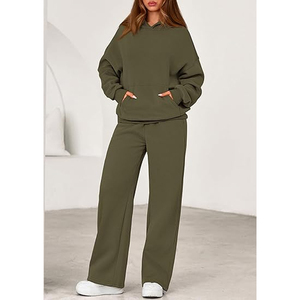 Conjunto de Sudadera con Capucha Oversize para Mujer y Pantalones Anchos de Pierna Ancha, Estilo Casual Athleisure, 2 Piezas - Product Image 2