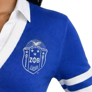 Cardigan en chenille bleu Zeta Phi Beta pour femme, pull décontracté à boutons avec lettres grecques, style sororité, en maille - Product Image 2