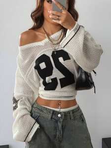 Haut en jersey tricoté surdimensionné à manches longues, respirant, avec motif numérique, style streetwear décontracté, faible MOQ, vente en gros OEM - Product Image 6
