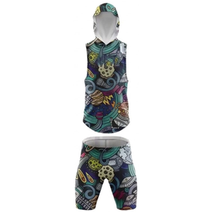Gilet sans manches à capuche personnalisé avec short assorti, motif de dessin animé imprimé intégral, séchage rapide, ajusté, en polyester, unisexe, pour adulte, vêtements de sport - Product Image 1