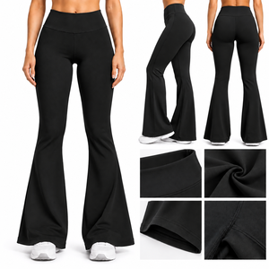 Womens High Waist Full Length <b>Flared</b> Bootcut <b>Leggings</b> Solid Yoga Pants Stretch Breathable Seamless Spandex 220g Fitness <b>Gym</b> - Product Image 1