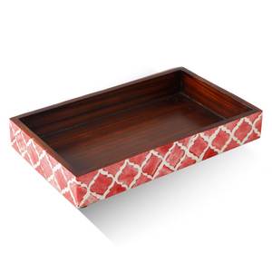 Plateau de service rayé avec poignées dorées, finition laquée, usage décoratif résidentiel - Product Image 3