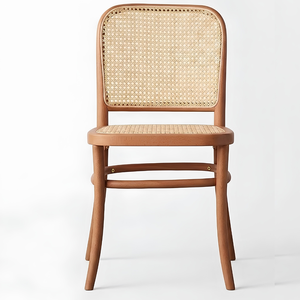 Minimalist Teak Wood <b>Bistro</b> <b>Chair</b> Natural <b>Rattan</b> Woven Seat Elegant Dining Furniture - Product Image 2