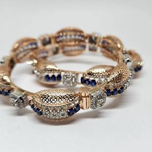 Elegant 14K Rose <b>Gold</b> 10.80 Ct Lab Grown Natural Diamond <b>Bangle</b> Blue Stone HI Color SI Purity IGI Certified Womens Ethnic - Product Image 4