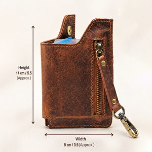 Genuine Leather Zipper <b>Key</b> & Card Holder Wallet Keychain Compact <b>Organizer</b> Travel Coin Purse Pouch Brown High-quality Men Women - Product Image 2