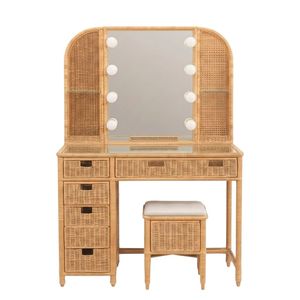 Escritorio de Maquillaje de Ratán con Silla, Venta al Por Mayor, Grandes Cantidades, Fábrica en Vietnam, OEM, ODM, Precios Competitivos - Product Image 1