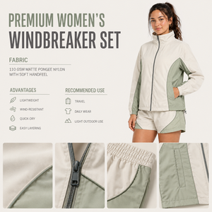 Wholesale Custom Women's Polyester Windbreaker Set Nylon Blend Full <b>Zip</b> Quick Dry Custom Logo OEM Manufacturer - Product Image 5