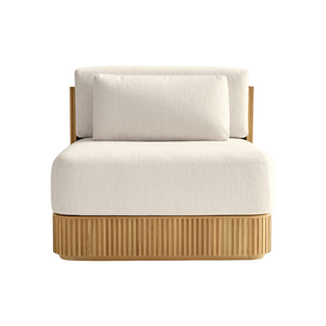 Fauteuil de salon d'extérieur moderne sans accoudoirs, structure en teck massif à panneaux cannelés, coussins profondément rembourrés, mobilier modulaire de luxe pour complexe hôtelier - Product Image 2