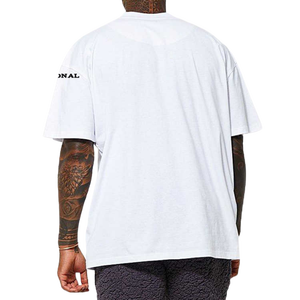 Men's Oversized <b>White</b> Cotton T-Shirt Short Sleeve O-Neck Casual Breathable Jersey Knitted Print Left Sleeve Logo - Product Image 1