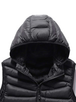 Gilet matelassé sans manches noir personnalisé à capuche, léger et chaud pour l'hiver, vente en gros OEM