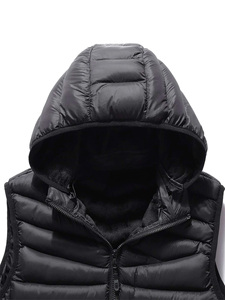 Gilet matelassé sans manches noir personnalisé à capuche, léger et chaud pour l'hiver, vente en gros OEM - Product Image 3