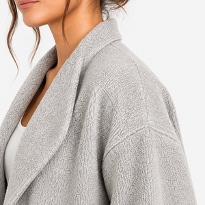 Womens Casual Solid Windproof <b>Teddy</b> Fleece Jacket Long Sleeve Open Front Shawl Collar Short Winter Fashion Outerwear - Product Image 5