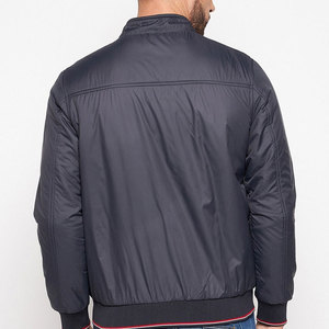Blouson bomber gris foncé pour homme, col montant, fermeture éclair, décontracté, en polyester, coupe-vent, pour l'automne, coupe classique, couleur unie - Product Image 2