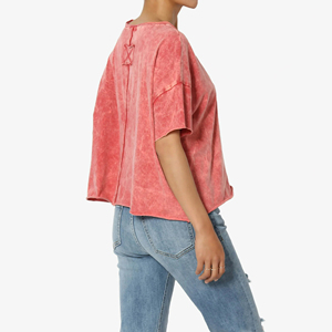 Fabricant sur mesure, vente en gros de t-shirts pour femmes de haute qualité, t-shirts vintage pour femmes en coton délavé, t-shirts pour femmes en coton délavé de bonne qualité pour l'été - Product Image 4