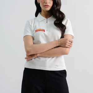 Polo zippé pour femme OEM/ODM, séchage rapide, respirant, coupe ajustée, couleur unie, manches courtes, confortable, été, vente en gros - Product Image 1