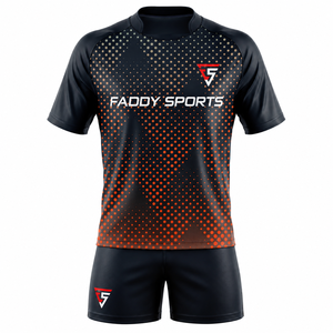 Ensemble d'uniformes de rugby personnalisés pour hommes, maillot à manches courtes sublimé, shorts, vêtements d'équipe à marque privée, kit d'uniformes sportifs sublimés OEM - Product Image 1