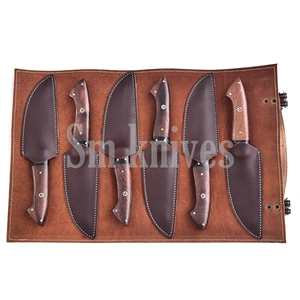 6-Piece Damascus Steel Hunting Knife Set Wood Handle <b>Drop</b> Point Bevel Blade OEM/ODM Kitchen Cutlery Gift <b>Box</b> Includes - Product Image 4