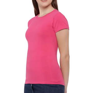 เสื้อยืดคอกลมสีชมพูสดใสทรงเข้ารูปพรีเมียมสำหรับผู้หญิง แขนสั้น ผ้าสปอร์ต ยืดหยุ่นได้ - Product Image 6
