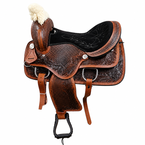 Selle Western en Cuir Véritable SADAF SADDLERY avec Arceau en Bois et Quincaillerie en Acier Inoxydable – Confortable pour l'Équitation, Couleur Marron SS-WHS-01 - Product Image 1