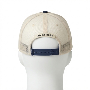 Men's Beige <b>Navy</b> Trucker Cap Mesh Back Snapback Baseball <b>Hat</b> Custom Embroidered Logo Adjustable - Product Image 4