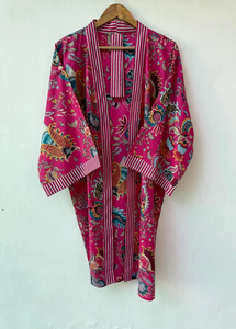 Bata Kimono de Algodón Suave con Estampado de Bloques y Dibujos Animados Naaz Textile para Mujer, Camisón de Verano Hecho a Mano ODM con Cuello en V y Cintura Elástica - Product Image 2