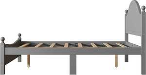 Base de Cama de Plataforma de Madera de Pino Macizo de Tamaño Completo – Diseño Tradicional con Cabecero Cóncavo, Acabado Gris, No Requiere Somier - Product Image 3