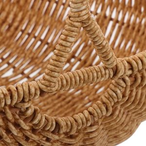 Natural Brown Rattan Picnic <b>Basket</b> Boat Shaped Handwoven Open <b>Wicker</b> <b>Storage</b> Hamper with High Handle for Outdoor Camping Flower - Product Image 2