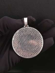 Round Moissanite Pendant Ice Out <b>Charm</b> Baguette Cut Crystal Jewelry Rose Gold Plated Circle Pendant for Party - Product Image 3