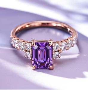 <b>Emerald</b> Cut Amethyst Moissanite Prong Setting 14k Gold Plated Sterling <b>Silver</b> Vintage Engagement Wedding Party Anniversary <b>Ring</b> - Product Image 3