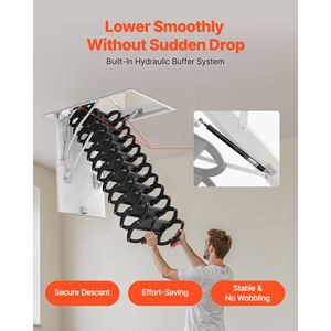 Scala retrattile per soppalco in acciaio legato, capacità 660 libbre/299,4 kg, altezza soffitto 10,5-11 piedi, dimensioni apertura 39,4 x 27,5 pollici, adatta per altezze 10,5-11 piedi - Product Image 4