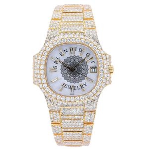 Reloj de Lujo con Diamantes, Analógico de Cuarzo, Caja Plateada con Moissanita, Cristal de Zafiro, Cierre Oculto, Correa de 28mm para Hombre, 24cm, Movimiento ETA, 10m - Product Image 1