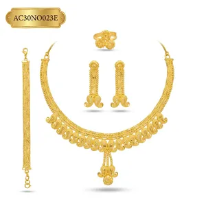 Indian Ethnic Trendy Wedding Necklace Set with Box Chain 18K Gold Plated Brass Jewelry for African Nigerian Ghanaian Women - Product Image 2